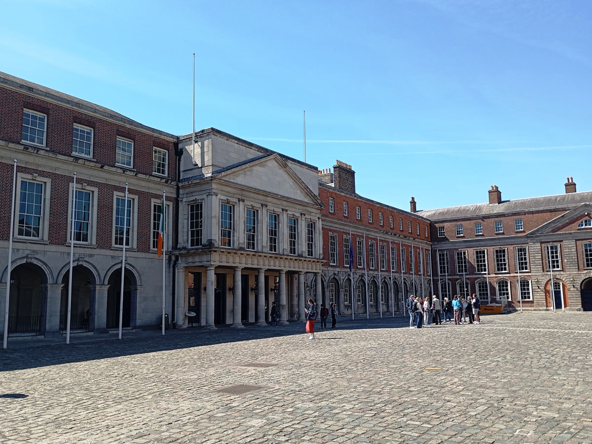 Visiting the upper yard of the historic grounds of Dublin Castle with David of Dublin Walkabout Tours
