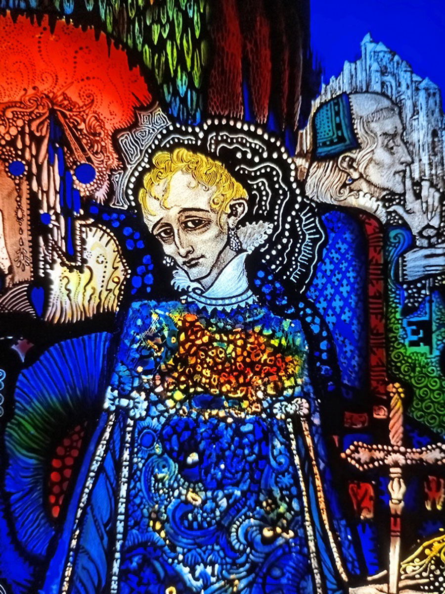 On a private walking tour of Dublin local guide David reveals some incredible stain glass windows like this one, created by the famous Harry Clarke