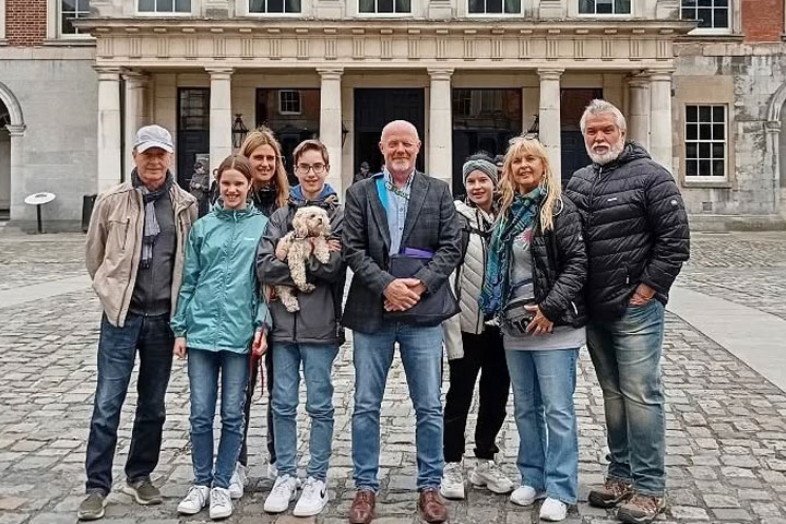 Tour group at Dublin Castle with local guide David on a private walking tour of the city