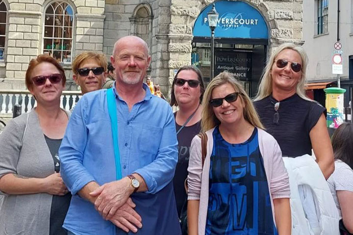Private walking tour group outside Powerscourt Townhouse with guide David
